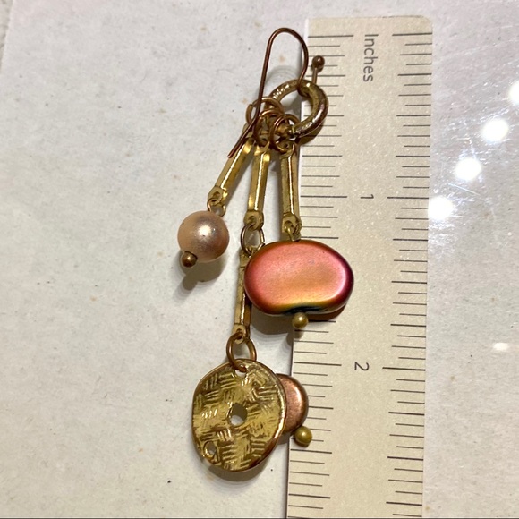 Golden Beaded Earrings Frosted Gradient Distressed Circle Vintage Retro Bead 90s - Picture 5 of 8